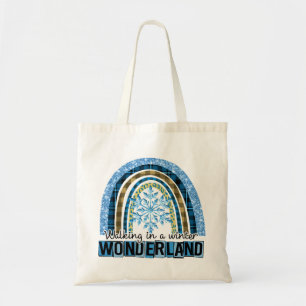 Lopen in een Winterland   Blauwe regenboog Tote Bag