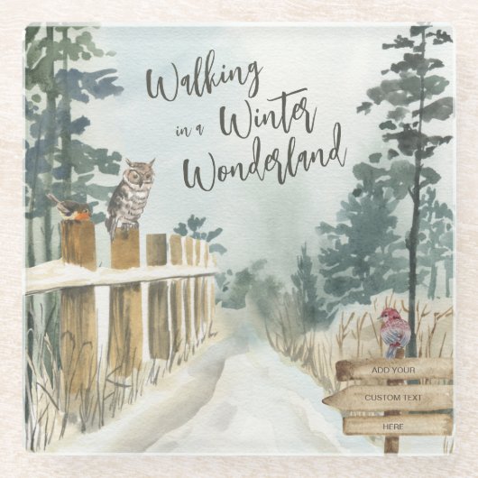 Lopen in het winterlandschap glazen onderzetter (Voorkant)