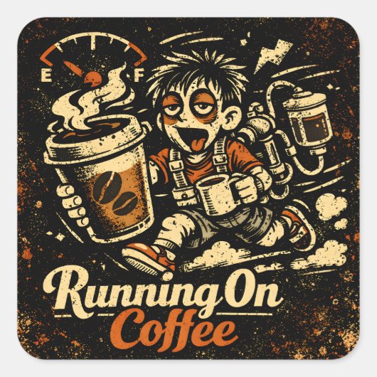 Lopen Op Koffie – Caffeinistische Overlevingshumor Vierkante Sticker (Voorkant)