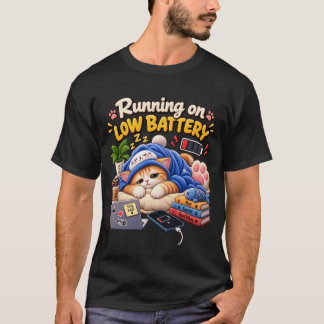 Lopend op Lage Batterij Kat – Grappige Slaperige K T-shirt