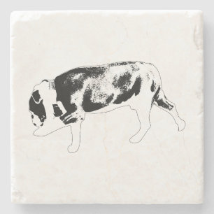 Lopende Bulldog Silhouet met Getextureerde Schaduw Stenen Onderzetter