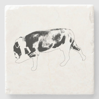 Lopende Bulldog Silhouet met Getextureerde Schaduw Stenen Onderzetter