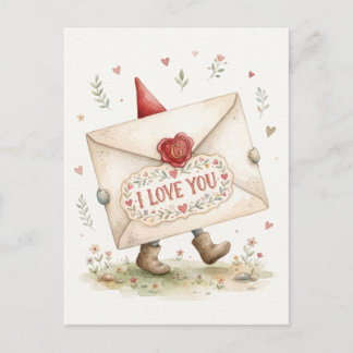 Lopende Liefdesbriefomslag Met Kabouterhoed Briefkaart