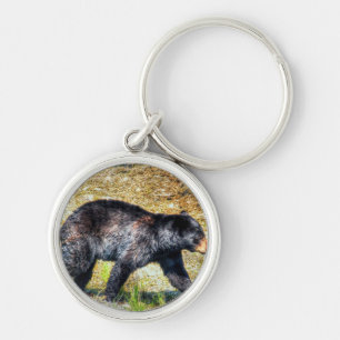 Lopende zwarte Beer Wildlife Foto Art Sleutelhanger