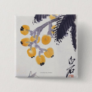 Loquats en een sprinkhaan vierkante button 5,1 cm