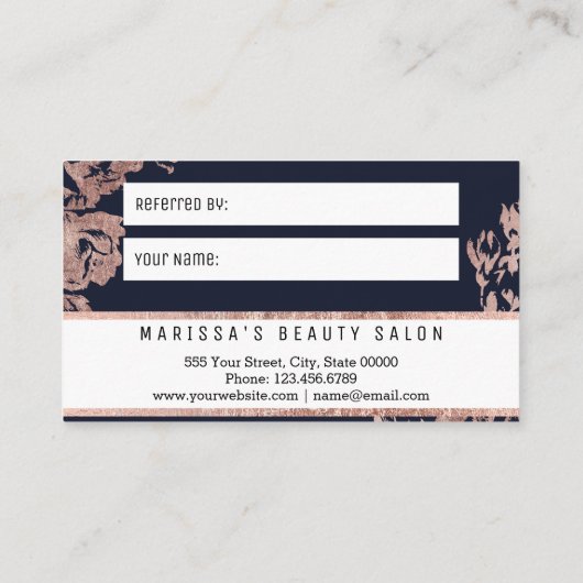 L'or rose fleurit la carte de référence de bleu (Dos)