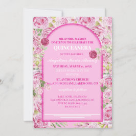 Lorale roze roze Quinceanera uitnodiging