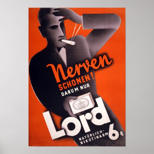 Lord Cigarettes Poster vintage allemand restauré (Devant)