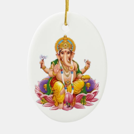 Lord Ganesh over Lotus Flower Keramisch Ornament (Voorkant)