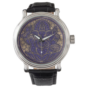 Lord Ganesha Dot Art Purples and Gold Horloge