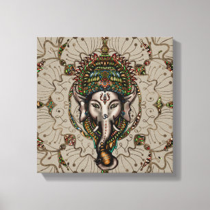 Lord Ganesha - Kleur op Canvas Afdruk