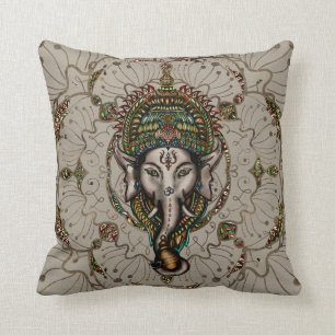 Lord Ganesha - Kleur op Canvas Kussen