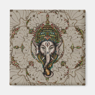 Lord Ganesha - Kleur op Canvas Magneet