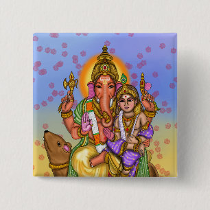 Lord Ganesha-knop Vierkante Button 5,1 Cm