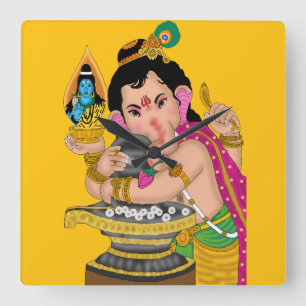 Lord Ganesha wandklok Vierkante Klok