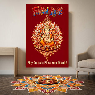 Lord Ganesha Zegeningen Diwali Lichtfestival Spandoek