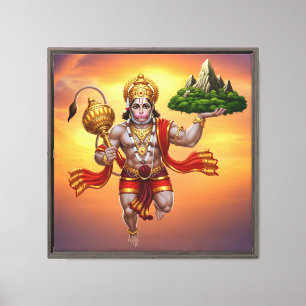 Lord Hanuman Flying Lifting Mountain Canvas Afdruk