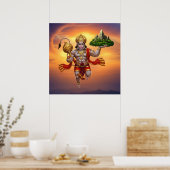 Lord Hanuman Flying Lifting Mountain Poster (Keuken)