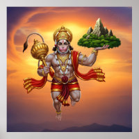 Lord Hanuman Flying Lifting Mountain