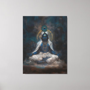 Lord Krishna in Meditatie Canvas Muurkunst Afdruk