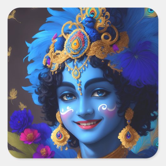 Lord Krishna Indiase god Vierkante Sticker (Voorkant)
