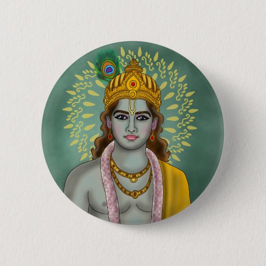 Lord Krishna-knop Ronde Button 5,7 Cm (Voorkant)
