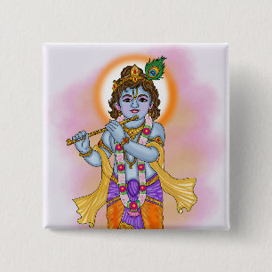 Lord Krishna-knop Vierkante Button 5,1 Cm
