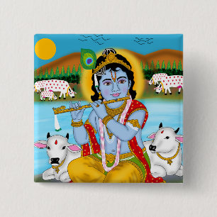Lord Krishna-knop Vierkante Button 5,1 Cm