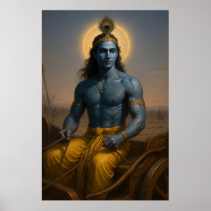Lord Krishna op strijdwagen   Mahabharata goddelij Poster