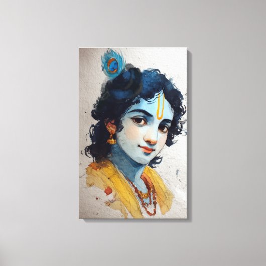 Lord Krishna Portret Canvas Muurkunst (Voorkant)