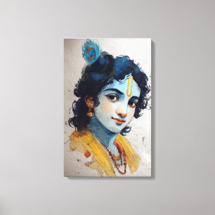 Lord Krishna Portret Canvas Muurkunst Afdruk
