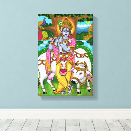 Lord Krishna Poster Canvas Afdruk (Insitu (Houten vloer))