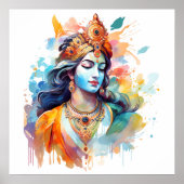 Lord Krishna poster Waterverf Krishna poster (Voorkant)
