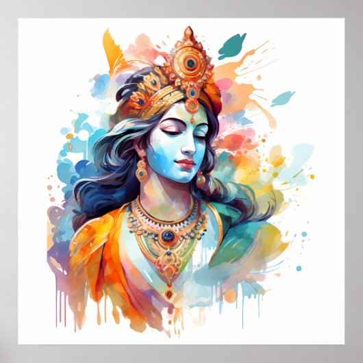Lord Krishna poster Waterverf Krishna poster (Voorkant)