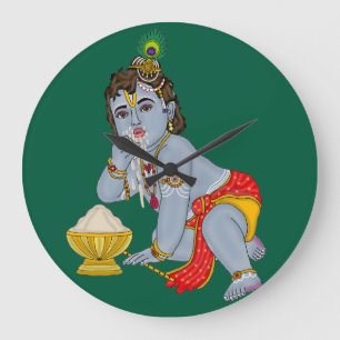 Lord Krishna wandklok Grote Klok