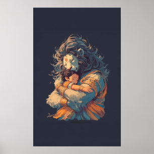 Lord Narasimha Hugging Poster de Prahlada