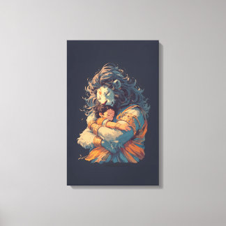 Lord Narasimha Hugging Prahlada Canvas Muurkunst Afdruk