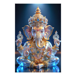 Lord Shree Ganesha Crystal & Diamond Sculpture Foto Afdruk