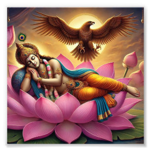 Lord Vishnu over Lotus in de Eagle Crypt: een fusi Foto Afdruk