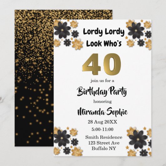 Lordy Lordy regarde qui est 40 Invitations d’anniv (Devant / Derrière)