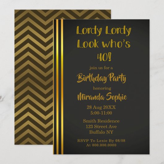 Lordy Lordy regarde qui est 40 Invitations d’anniv (Devant / Derrière)