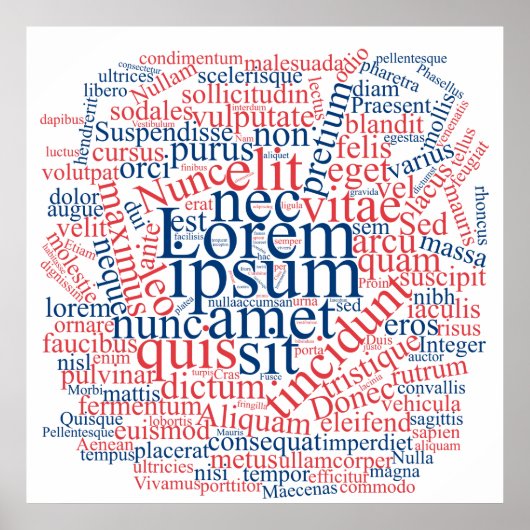 Lorem Ipsum Word Cloud - Red-Blue versie Poster (Voorkant)