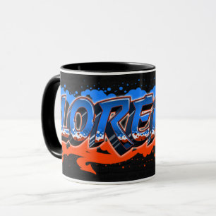 Lorenzo prénom nom graffiti bleu orange tasse