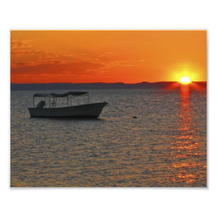 Loreto Mexico Vist Boat, Oranje Sunset Sky Foto Afdruk