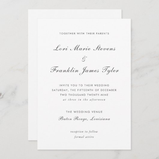 Lori Formele Elegante Bruiloft Kaart (Voorkant / Achterkant)