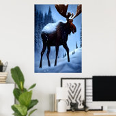 L'orignal dans la neige | AI Art Poster (Bureau à domicile)