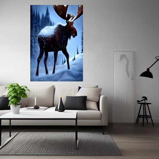 L'orignal dans la neige | AI Art Poster