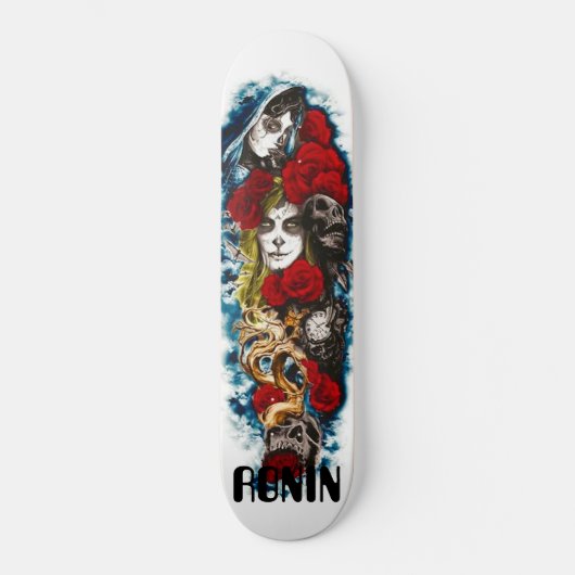 Lorona Skulls Rozen Girl Clouds Death Skateboard (Voorkant)