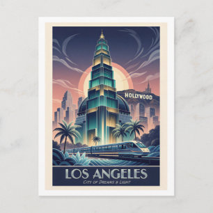 Los Angeles Art Deco Reisposter – Kleurrijk AI Briefkaart