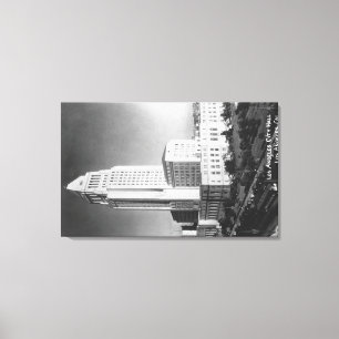 Los Angeles, CA City Hall en Town Uitzicht Canvas Afdruk